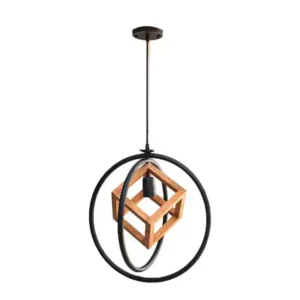 لوستر چوب و فلز طرح دایره ای تک شاخه