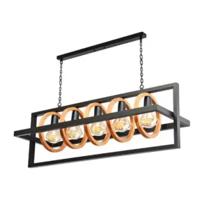 لوستر چوب و فلز کاننری 5 لامپی