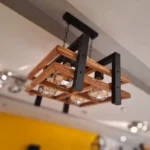 لوستر چوب و فلز شطرنجی 4 لامپی مدرن