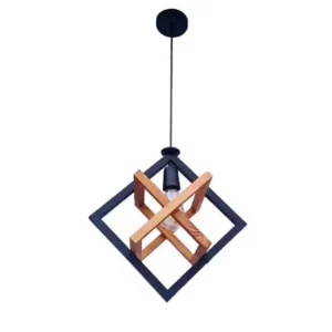 لوستر چوب و فلز تک شاخه لوزی حلقه ای