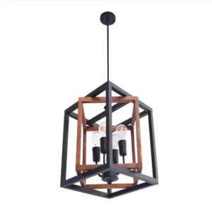 لوستر چوب و فلز مدرن 3 لامپی